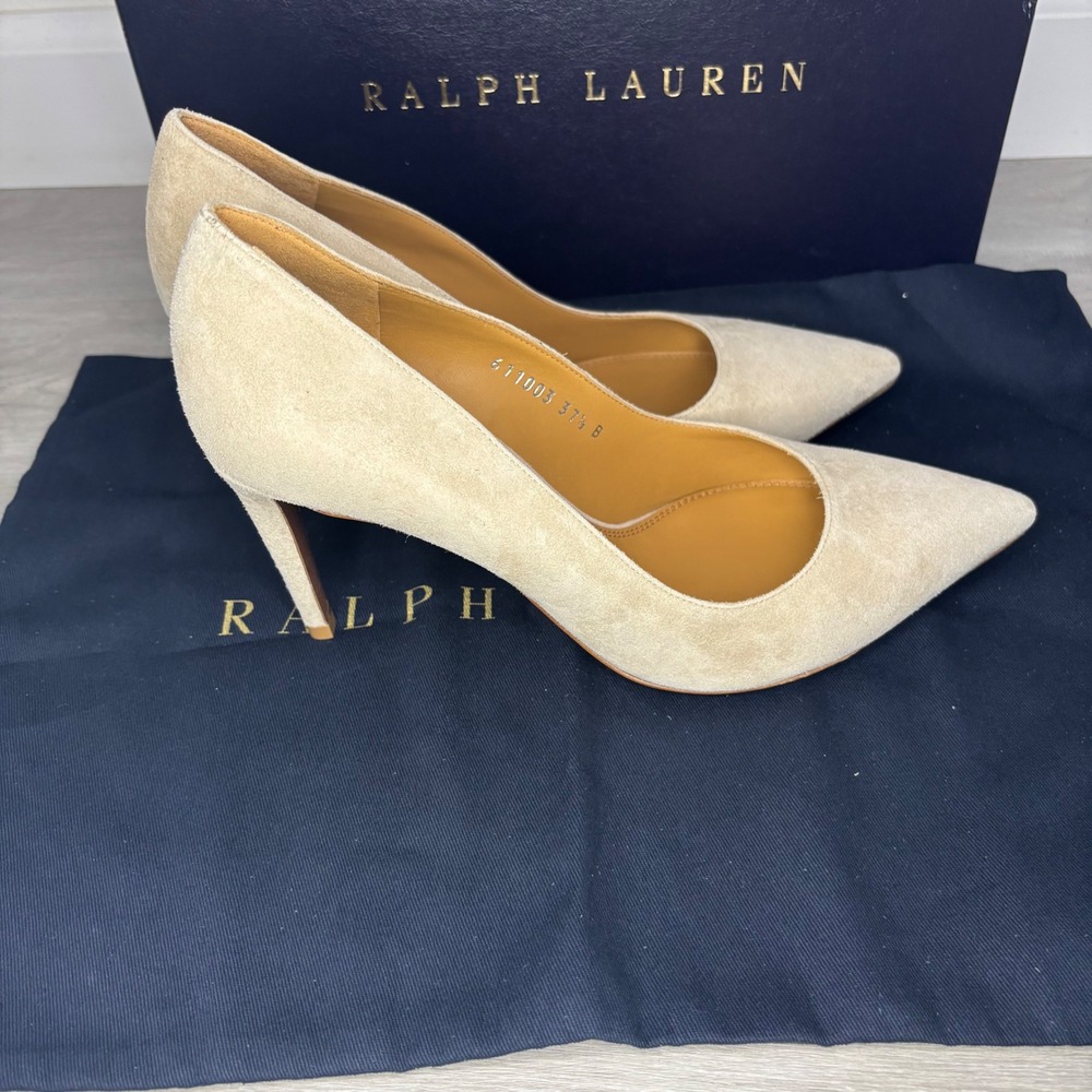 Ralph Lauren Purple Label Armissa Beige Tan Kidsuede Pumps US 7.5 EU 37.5 B NIB - Picture 2 of 11